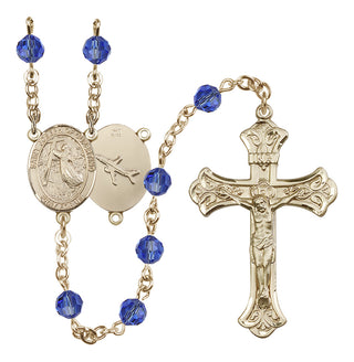 14 Karat Gold 6mm Austrian Crystal Saint Joseph of Cupertino Rosary in Sapphire