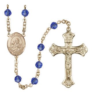 14 Karat Gold 6mm Austrian Crystal San Jose Rosary in Sapphire