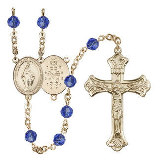 14 Karat Gold 6mm Austrian Crystal Miraculous Rosary in Sapphire