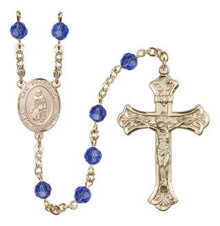 14 Karat Gold 6mm Austrian Crystal San Peregrino Rosary in Sapphire