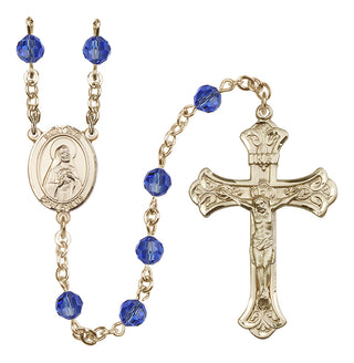 14 Karat Gold 6mm Austrian Crystal Saint Rita of Cascia Rosary in Sapphire