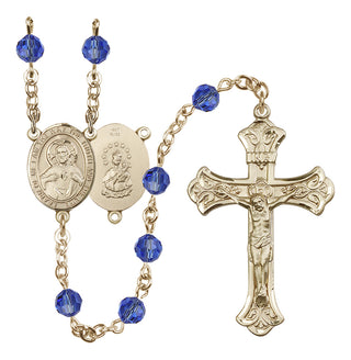 14 Karat Gold 6mm Austrian Crystal Scapular Rosary in Sapphire