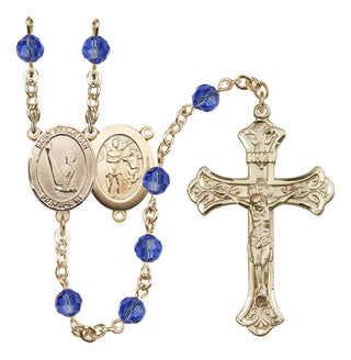 14 Karat Gold 6mm Austrian Crystal Saint Sebastian/Gymnastics Rosary in Sapphire