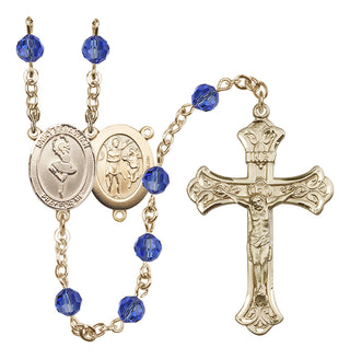 14 Karat Gold 6mm Austrian Crystal Saint Sebastian/Dance Rosary in Sapphire