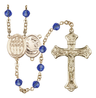 14 Karat Gold 6mm Austrian Crystal Saint Cecilia / Choir Rosary in Sapphire