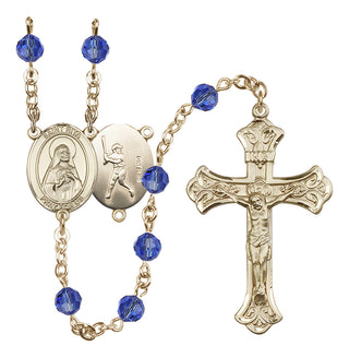14 Karat Gold 6mm Austrian Crystal Saint Rita / Baseball Rosary in Sapphire