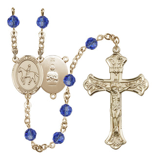 14 Karat Gold 6mm Austrian Crystal Saint Kateri/Equestrian Rosary in Sapphire