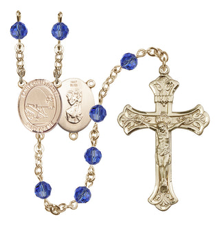 14 Karat Gold 6mm Austrian Crystal Saint Christopher / Fishing Rosary in Sapphire