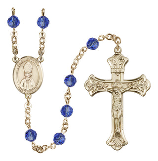 14 Karat Gold 6mm Austrian Crystal Saint Anselm of Canterbury Rosary in Sapphire