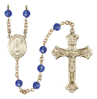 14 Karat Gold 6mm Austrian Crystal Saint Frances of Rome Rosary in Sapphire