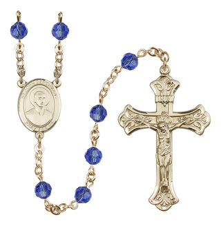 14 Karat Gold 6mm Austrian Crystal Saint John Berchmans Rosary in Sapphire