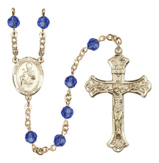 14 Karat Gold 6mm Austrian Crystal Saint Simon the Apostle Rosary in Sapphire
