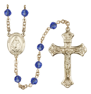 14 Karat Gold 6mm Austrian Crystal Saint Theodora Rosary in Sapphire