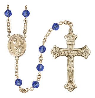 14 Karat Gold 6mm Austrian Crystal Saint Margaret Mary Alacoque Rosary in Sapphire
