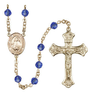 14 Karat Gold 6mm Austrian Crystal Saint Maria Bertilla Boscardin Rosary in Sapphire