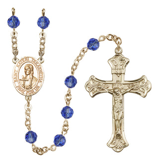 14 Karat Gold 6mm Austrian Crystal Saint Kateri Tekakwitha Rosary in Sapphire