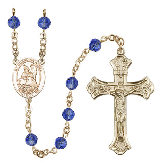 14 Karat Gold 6mm Austrian Crystal Guardian Angel Protector Rosary in Sapphire