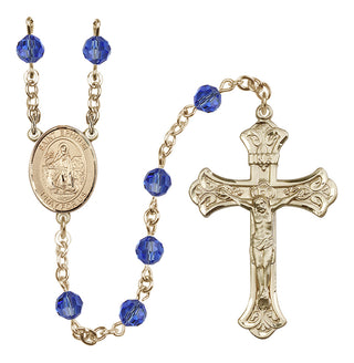 14 Karat Gold 6mm Austrian Crystal Saint Ephrem Rosary in Sapphire