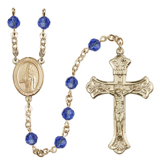 14 Karat Gold 6mm Austrian Crystal Saint Emma Uffing Rosary in Sapphire