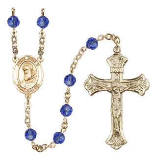14 Karat Gold 6mm Austrian Crystal Pope Pius V Rosary in Sapphire