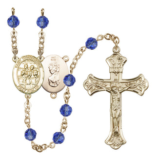 14 Karat Gold 6mm Austrian Crystal Saint Christopher / Choir Rosary in Sapphire