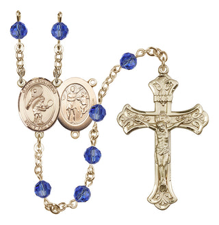 14 Karat Gold 6mm Austrian Crystal Saint Sebastian / Tennis Rosary in Sapphire