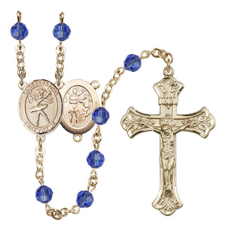 14 Karat Gold 6mm Austrian Crystal Saint Sebastian / Dance Rosary in Sapphire