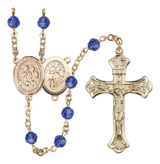 14 Karat Gold 6mm Austrian Crystal Saint Sebastian / Choir Rosary in Sapphire