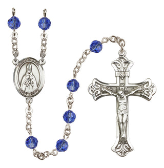 Sterling Silver 6mm Austrian Crystal Saint Blaise Rosary in Sapphire