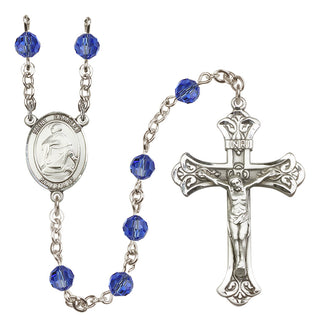 Sterling Silver 6mm Austrian Crystal Saint Charles Borromeo Rosary in Sapphire