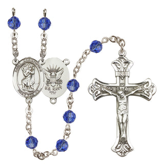 Sterling Silver 6mm Saint Christopher / Navy Rosary