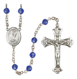 Sterling Silver 6mm Austrian Crystal Saint Helen Rosary in Sapphire