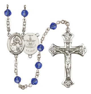 Sterling Silver 6mm Austrian Crystal Saint Joan of Arc / Army Rosary in Sapphire