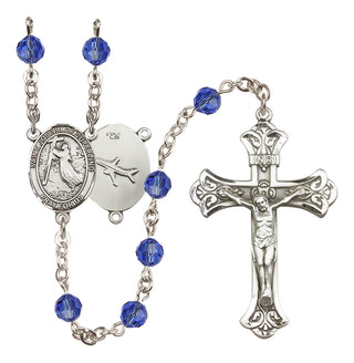 Sterling Silver 6mm Austrian Crystal Saint Joseph of Cupertino Rosary in Sapphire