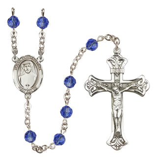 Sterling Silver 6mm Austrian Crystal Saint Maria Faustina Rosary in Sapphire