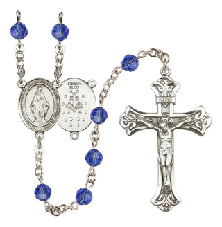 Sterling Silver 6mm Austrian Crystal Miraculous Rosary in Sapphire