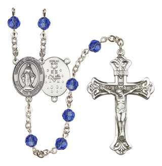Sterling Silver 6mm Austrian Crystal Virgen Milagrosa Rosary in Sapphire