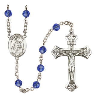 Sterling Silver 6mm Austrian Crystal Saint Nicholas Rosary in Sapphire