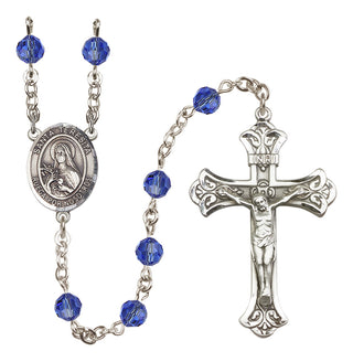 Sterling Silver 6mm Austrian Crystal Santa Teresita Rosary in Sapphire