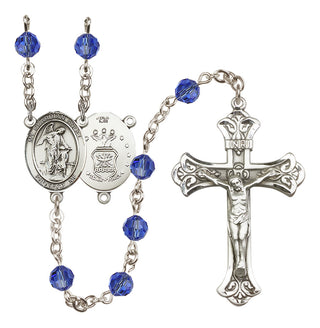 Sterling Silver 6mm Austrian Crystal Guardian Angel / Air Force Rosary in Sapphire