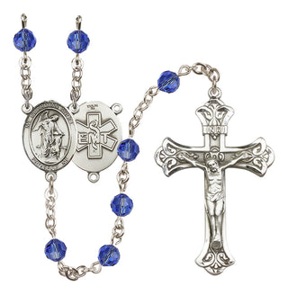 Sterling Silver 6mm Austrian Crystal Guardian Angel / EMT Rosary in Sapphire