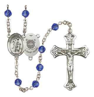 Sterling Silver 6mm Austrian Crystal Guardian Angel/Coast Guard Rosary in Sapphire