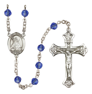 Sterling Silver 6mm Austrian Crystal Saint Bridget of Sweden Rosary in Sapphire
