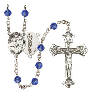 Sterling Silver 6mm Austrian Crystal Saints Cosmas & Damian / Doctors Rosary in Sapphire