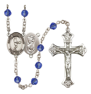 Sterling Silver 6mm Austrian Crystal Saint Christopher/Tennis Rosary in Sapphire