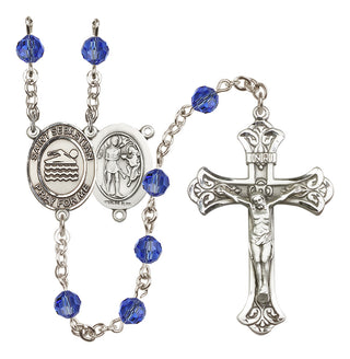 Sterling Silver 6mm Austrian Crystal Saint Sebastian/Swimming Rosary in Sapphire