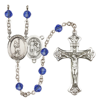 Sterling Silver 6mm Austrian Crystal Saint Sebastian/Lacrosse Rosary in Sapphire