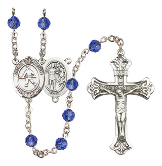 Sterling Silver 6mm Austrian Crystal Saint Sebastian/Field Hockey Rosary in Sapphire