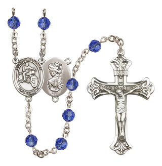 Sterling Silver 6mm Austrian Crystal Saint Christopher/Motorcycle Rosary in Sapphire