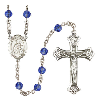 Sterling Silver 6mm Austrian Crystal Saint Angela Merici Rosary in Sapphire